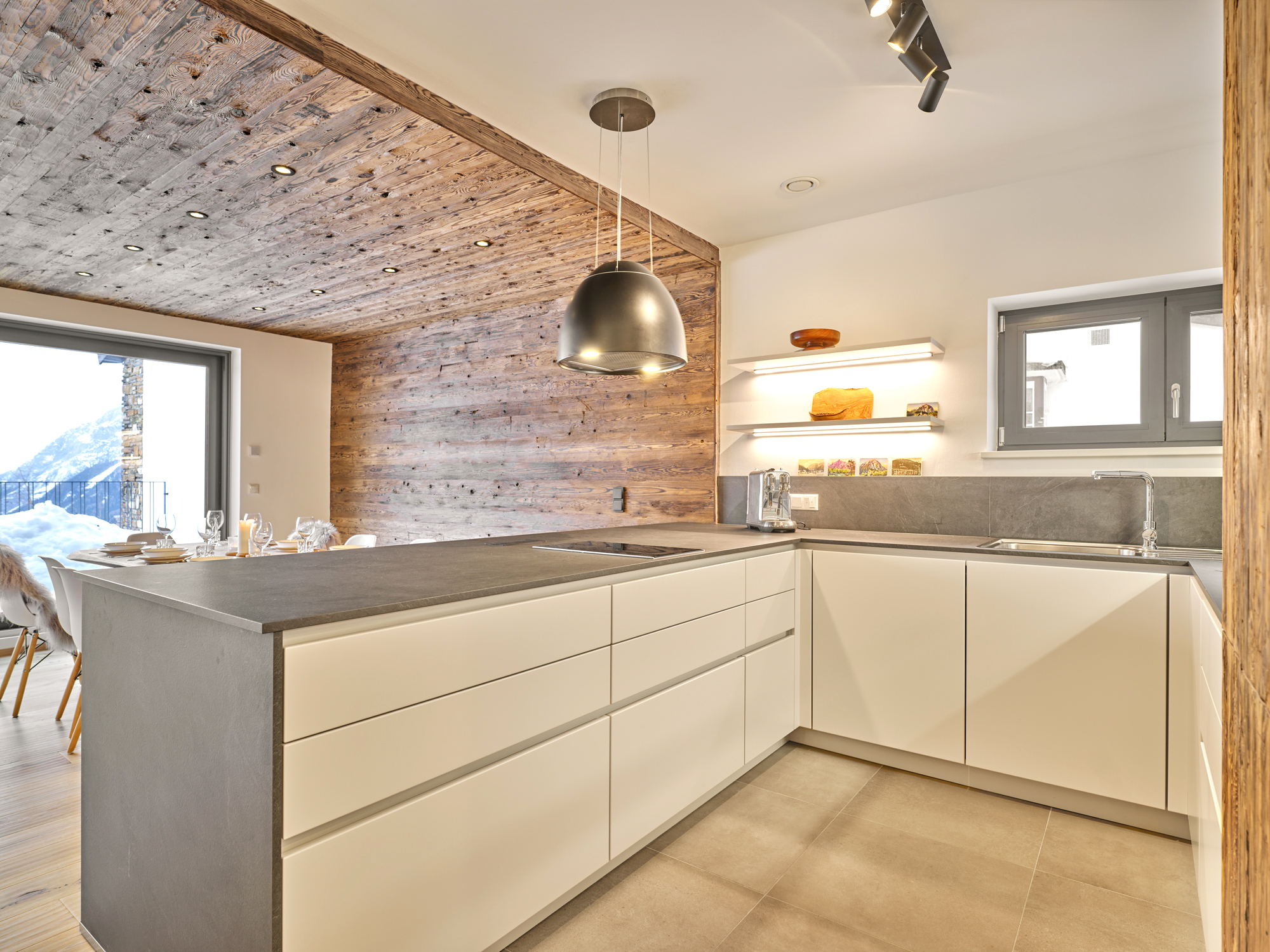 Reclaimed larch against white walls